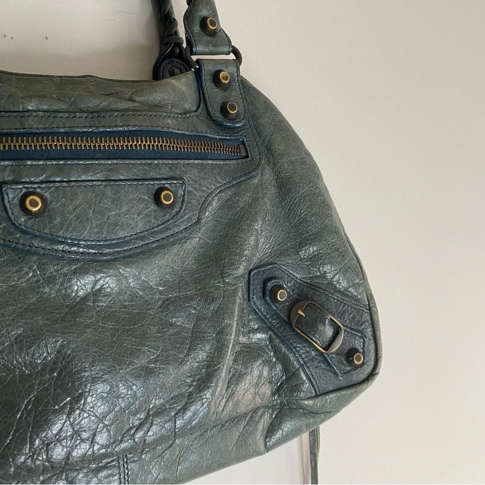Vintage Balenciaga City Mini green teal leather handbag - Picture 6 of 14